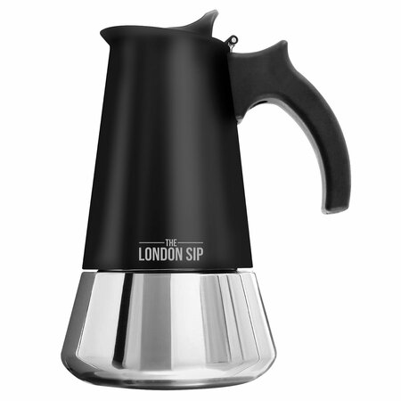 THE LONDON SIP Matte Black Stainless Steel Stovetop Espresso Maker 10 Cups EM10B